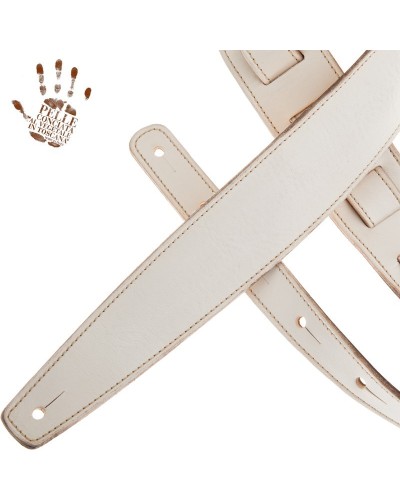 Guitar Strap White Certified Vegetable Tanned Leather 6 Cm Holes HS Stone Washed 