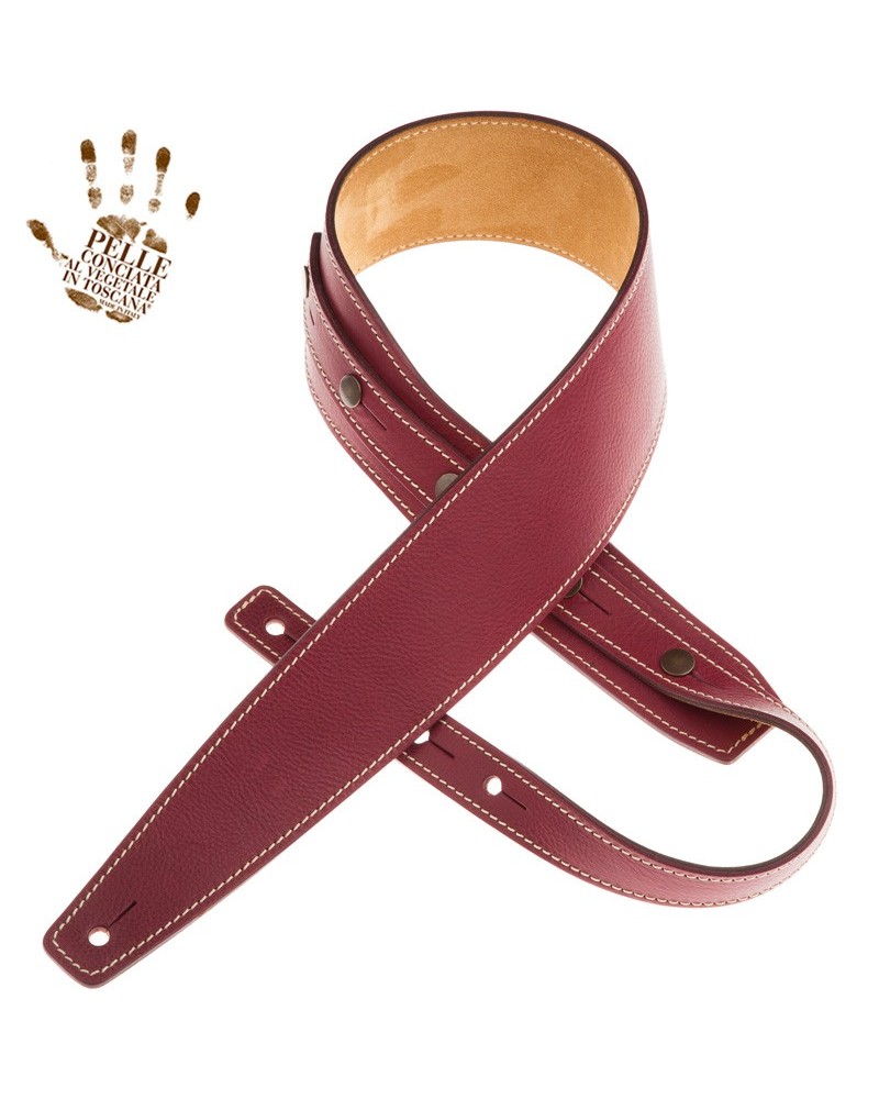 Guitar Strap Bordeaux Certified Vegetable Tanned Leather 7 Cm Buttons BS Core 