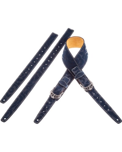 magrabò guitar straps | twin buckle ts embossed damasco blue 7 cm king silver buckle