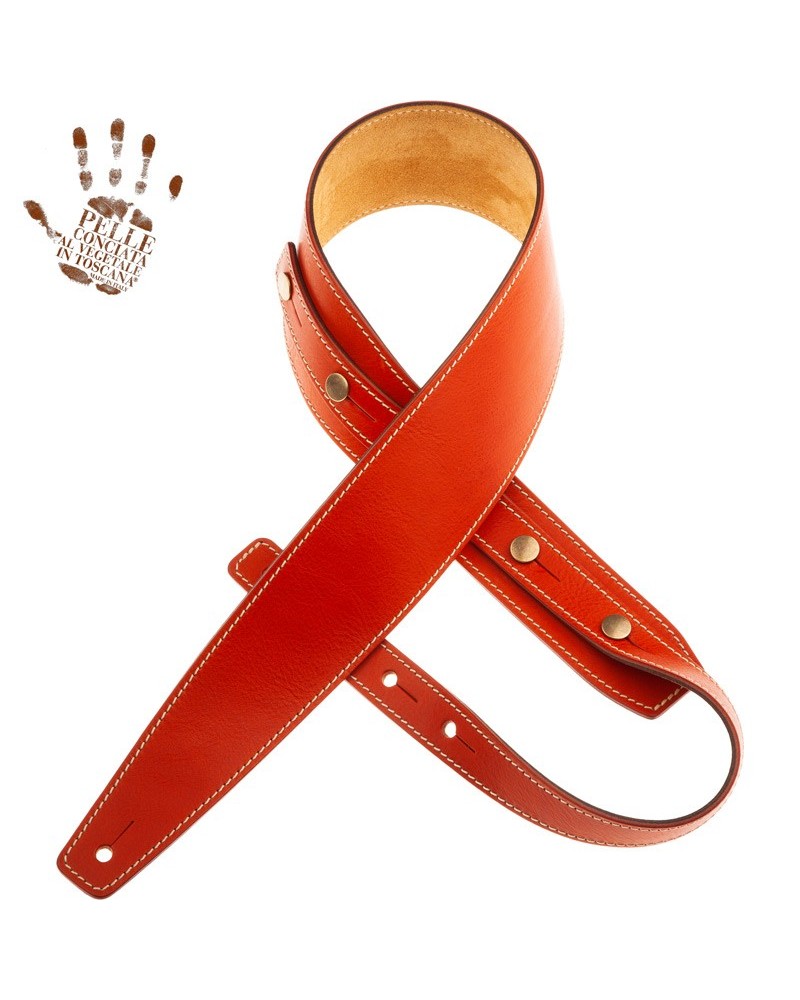 Tracolla per Chitarra e Basso Arancio Vera Pelle Conciata Al Vegetale 7 Cm Buttons BS Core 