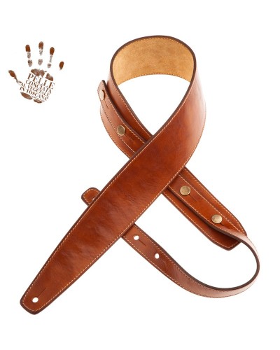 Guitar Strap Brown Certified Vegetable Tanned Leather 7 Cm Buttons BS Stone Washed 