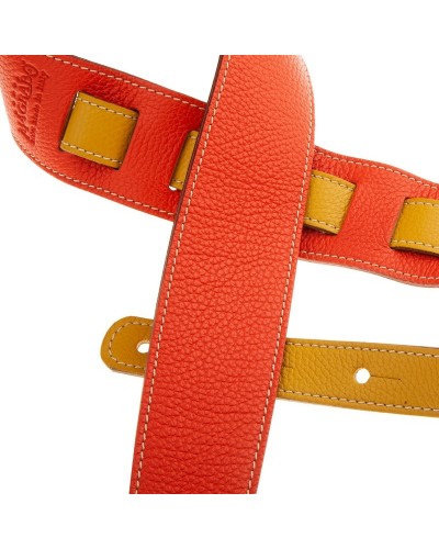 Guitar Strap Orange Genuine Leather 6 Cm Holes HS Colors 