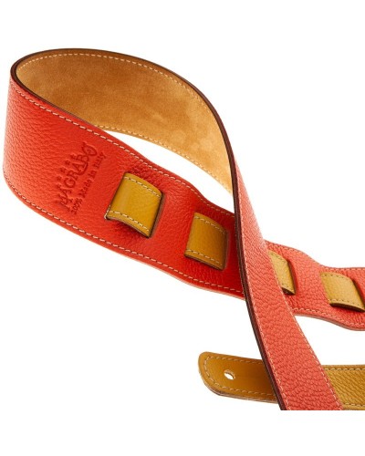 Guitar Strap Orange Genuine Leather 6 Cm Holes HS Colors 