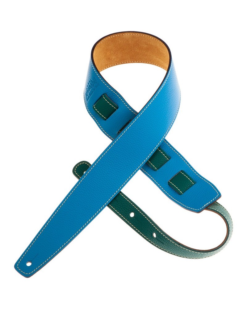 Guitar Strap Blu Genuine Leather 6 Cm Holes HS Colors 