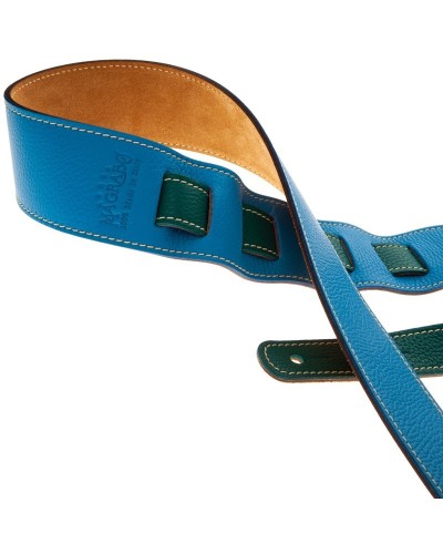 Guitar Strap Blu Genuine Leather 6 Cm Holes HS Colors 