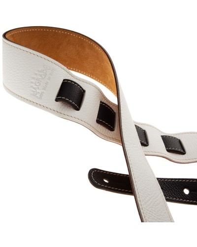 Guitar Strap White Genuine Leather 6 Cm Holes HS Colors 