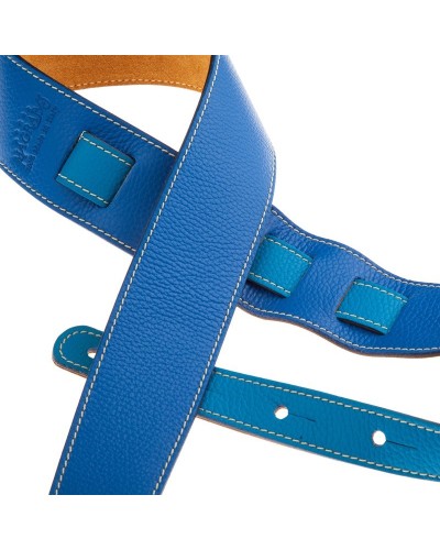 Guitar Strap Blu Genuine Leather 6 Cm Holes HS Colors 