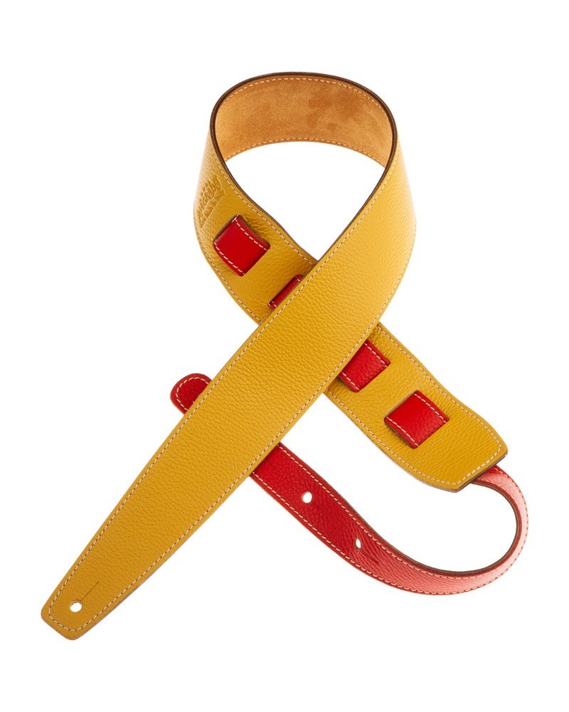 Guitar Strap Yellow Genuine Leather 6 Cm Holes HS Colors 