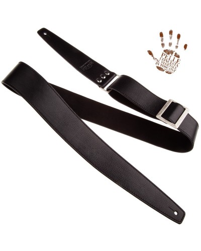 Guitar Strap Black Certified Vegetable Tanned Leather 6 Cm Stripe SS Core 