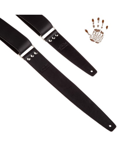 Guitar Strap Black Certified Vegetable Tanned Leather 6 Cm Stripe SS Core 