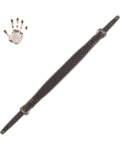 magrabò guitar straps | twin buckle ts embossed intreccio black 7 cm skull & roses silver buckle