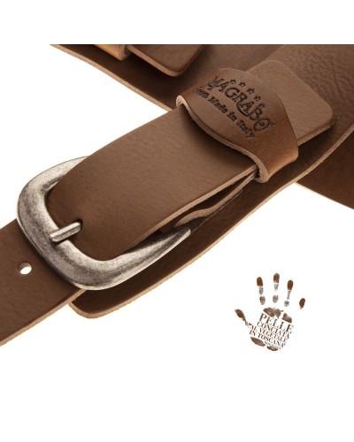 Tracolla per Chitarra e Basso Grigio Vera Pelle Conciata Al Vegetale 7 Cm Classic Twin Buckle TC Core 