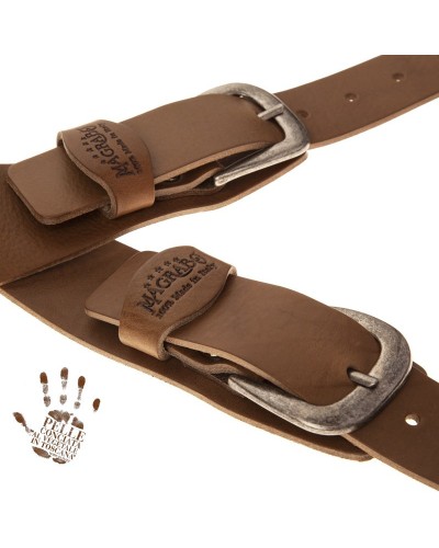 Guitar Strap Grey Certified Vegetable Tanned Leather 7 Cm Classic Twin Buckle TC Core 