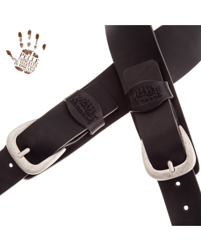 Guitar Strap Black Certified Vegetable Tanned Leather 7 Cm Classic Twin Buckle TC Core 