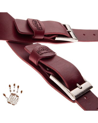 Tracolla per Chitarra e Basso Bordeaux Vera Pelle Conciata Al Vegetale 7 Cm Square Twin Buckle TC Core 