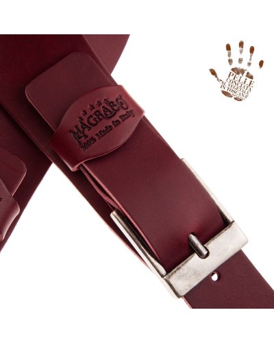 Tracolla per Chitarra e Basso Bordeaux Vera Pelle Conciata Al Vegetale 7 Cm Square Twin Buckle TC Core 