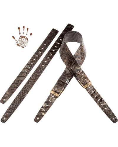 Guitar Strap Black Certified Vegetable Tanned Leather 7 Cm Tongue Cocco Dalma Twin Buckle TC Embossed 