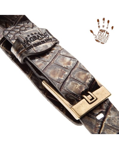 Guitar Strap Black Certified Vegetable Tanned Leather 7 Cm Tongue Cocco Dalma Twin Buckle TC Embossed 