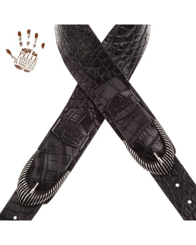 magrabò guitar straps | twin buckle tc embossed cocco pros black 7 cm groove silver buckle