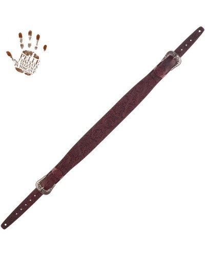 Guitar Strap Bordeaux Certified Vegetable Tanned Leather 7 Cm Sun Flores Twin Buckle TC Embossed 