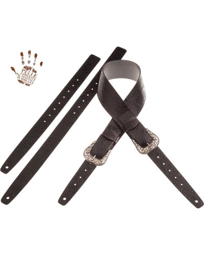 magrabò guitar straps | twin buckle tc embossed flores black 7 cm sun silver buckle