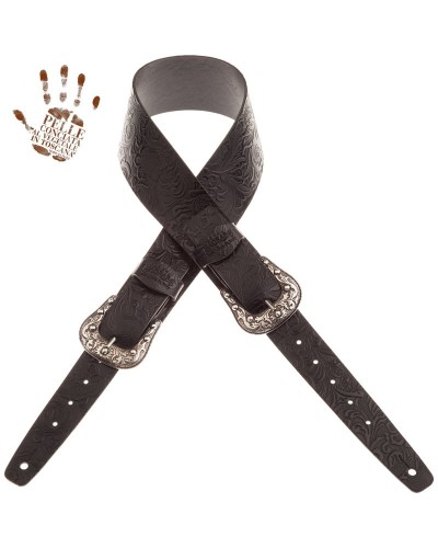 magrabò guitar straps | twin buckle tc embossed flores black 7 cm sun silver buckle