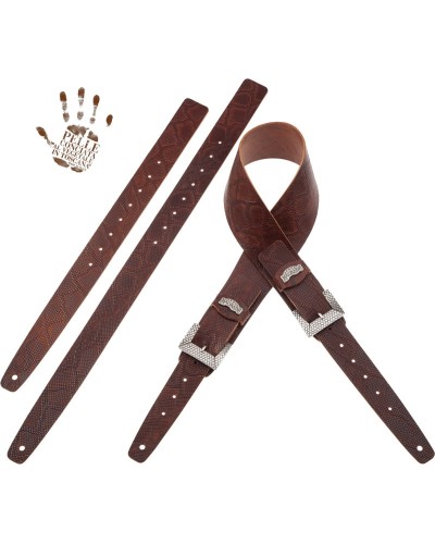 magrabò guitar straps | twin buckle tc embossed snake brown 7 cm scaled silver buckle