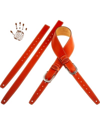 Tracolla per Chitarra e Basso Arancio Vera Pelle Conciata Al Vegetale 7 Cm Round Twin Buckle TS Core 