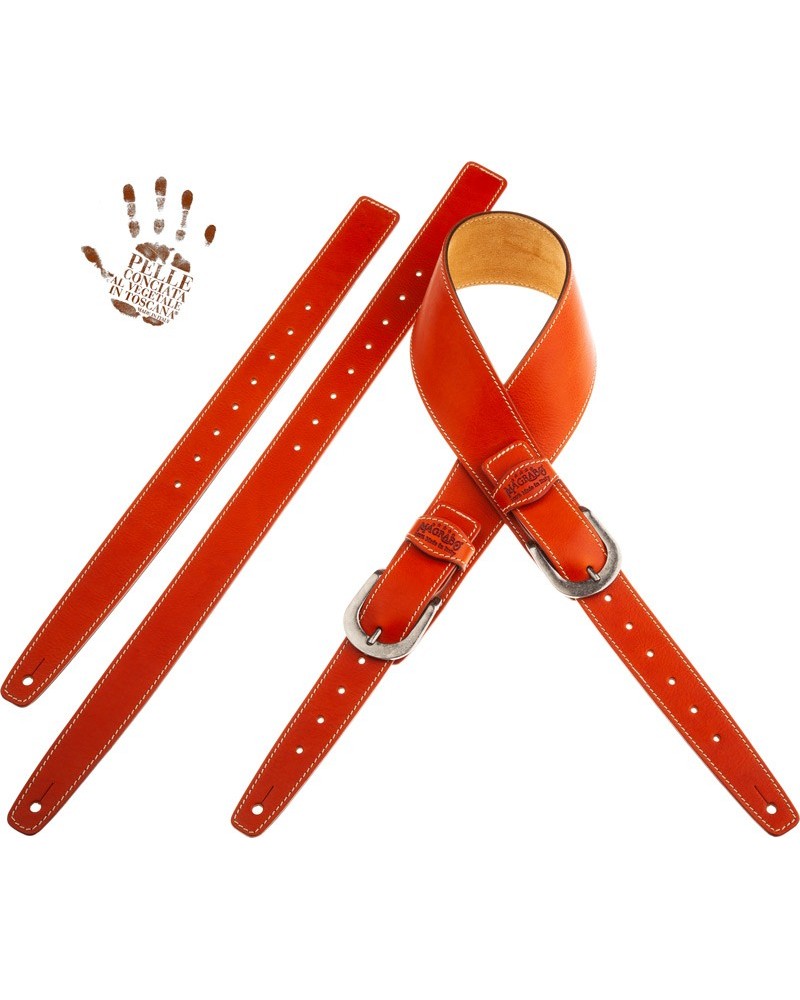 Tracolla per Chitarra e Basso Arancio Vera Pelle Conciata Al Vegetale 7 Cm Round Twin Buckle TS Core 