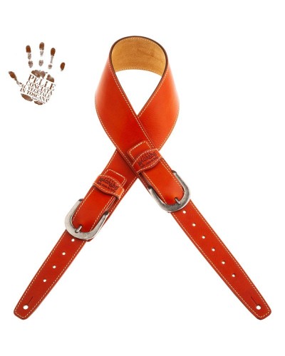 Tracolla per Chitarra e Basso Arancio Vera Pelle Conciata Al Vegetale 7 Cm Round Twin Buckle TS Core 