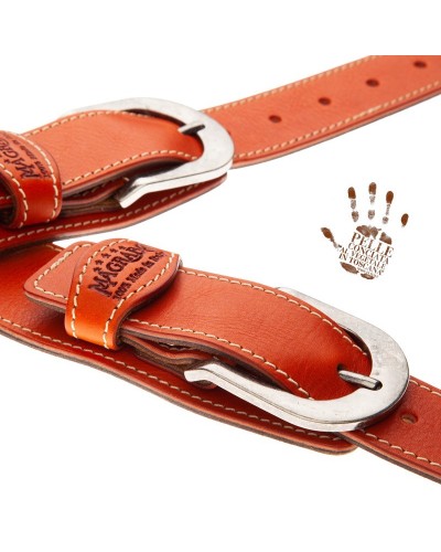 Tracolla per Chitarra e Basso Arancio Vera Pelle Conciata Al Vegetale 7 Cm Round Twin Buckle TS Core 