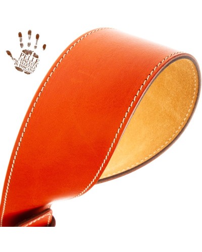 Tracolla per Chitarra e Basso Arancio Vera Pelle Conciata Al Vegetale 7 Cm Round Twin Buckle TS Core 