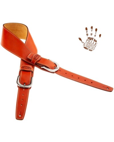 Tracolla per Chitarra e Basso Arancio Vera Pelle Conciata Al Vegetale 7 Cm Round Twin Buckle TS Core 