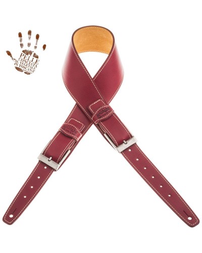 Tracolla per Chitarra e Basso Bordeaux Vera Pelle Conciata Al Vegetale 7 Cm Square Twin Buckle TS Core 