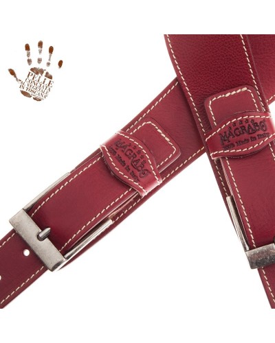 Tracolla per Chitarra e Basso Bordeaux Vera Pelle Conciata Al Vegetale 7 Cm Square Twin Buckle TS Core 