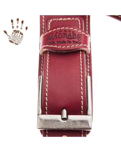 Tracolla per Chitarra e Basso Bordeaux Vera Pelle Conciata Al Vegetale 7 Cm Square Twin Buckle TS Core 