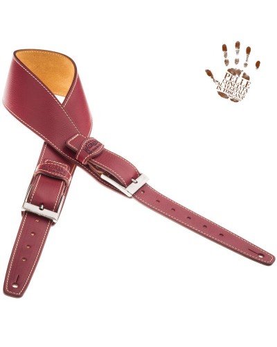 Tracolla per Chitarra e Basso Bordeaux Vera Pelle Conciata Al Vegetale 7 Cm Square Twin Buckle TS Core 