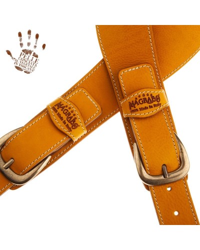 Tracolla per Chitarra e Basso Giallo Vera Pelle Conciata Al Vegetale 7 Cm Classic Twin Buckle TS Core 