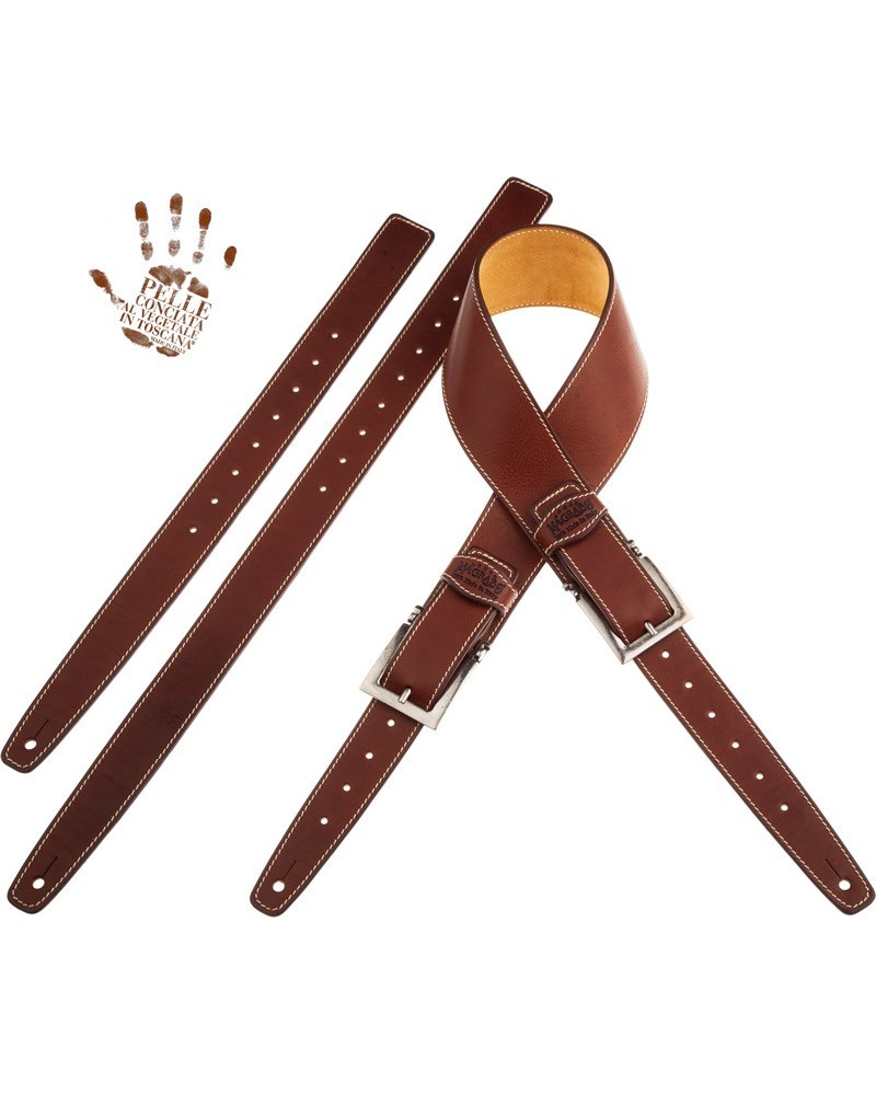 Guitar Strap Brown Certified Vegetable Tanned Leather 7 Cm Meccano Twin Buckle TS Core 