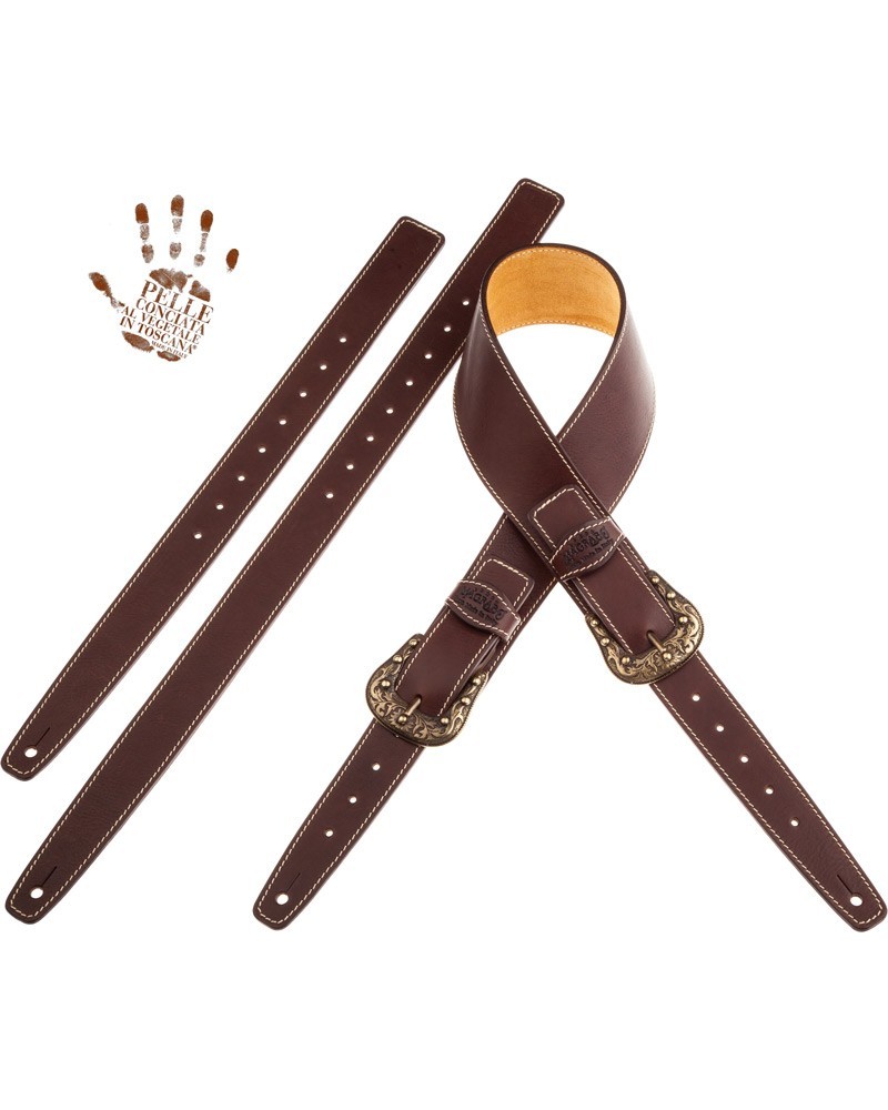 Guitar Strap Dark Brown Certified Vegetable Tanned Leather 7 Cm Sun Twin Buckle TS Core 