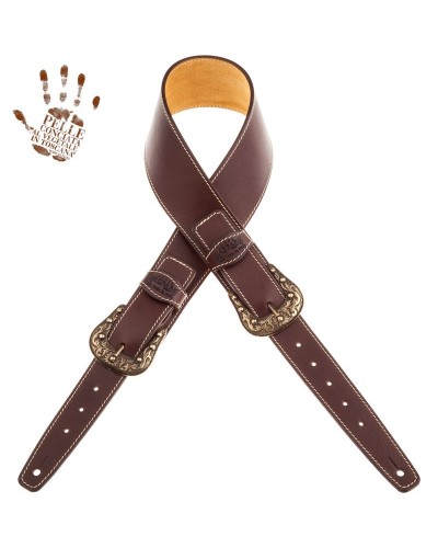 Guitar Strap Dark Brown Certified Vegetable Tanned Leather 7 Cm Sun Twin Buckle TS Core 