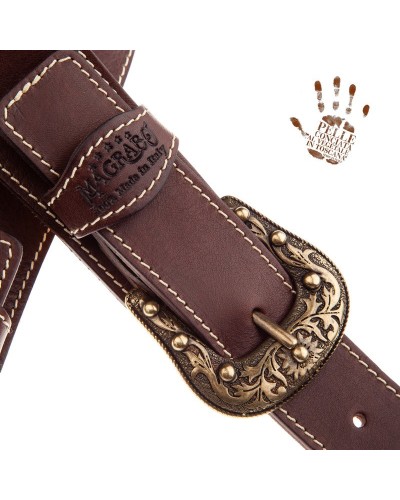 Guitar Strap Dark Brown Certified Vegetable Tanned Leather 7 Cm Sun Twin Buckle TS Core 