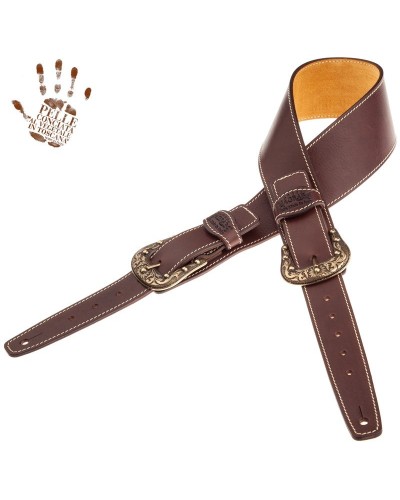 Guitar Strap Dark Brown Certified Vegetable Tanned Leather 7 Cm Sun Twin Buckle TS Core 