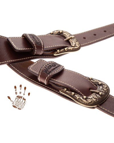 Guitar Strap Dark Brown Certified Vegetable Tanned Leather 7 Cm Sun Twin Buckle TS Core 