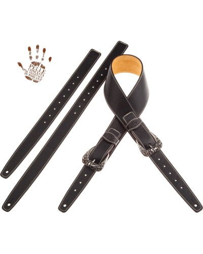 magrabò guitar straps | twin buckle ts core black 7 cm skull & roses silver buckle