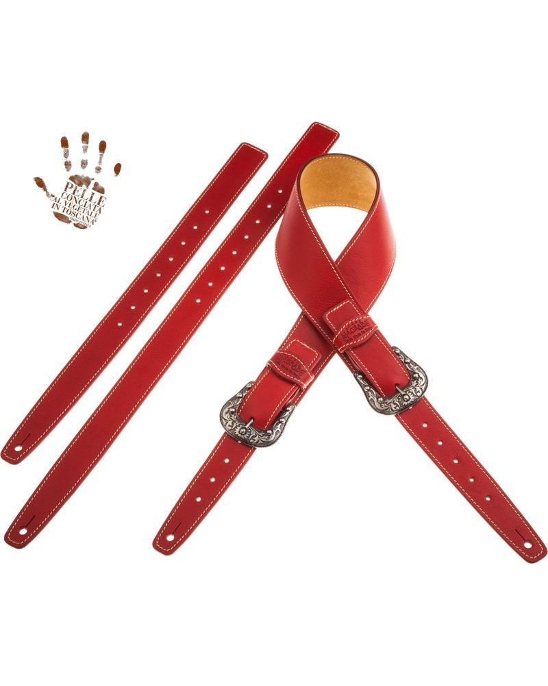 magrabò guitar straps | twin buckle ts core red 7 cm sun silver buckle