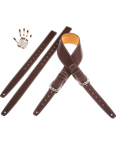 Guitar Strap Brown Certified Vegetable Tanned Leather 7 Cm Flames Twin Buckle TS Core 