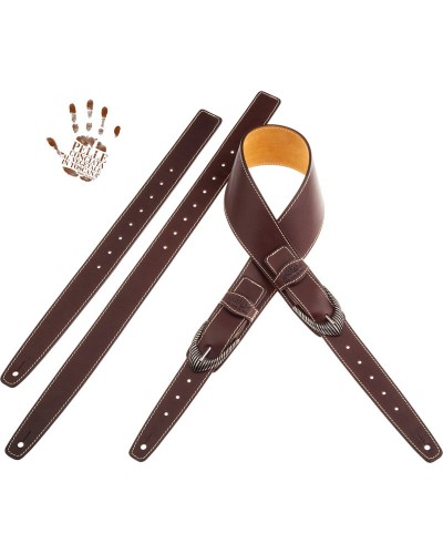 Guitar Strap Dark Brown Certified Vegetable Tanned Leather 7 Cm Groove Twin Buckle TS Core 