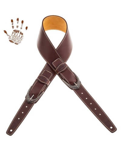 Guitar Strap Dark Brown Certified Vegetable Tanned Leather 7 Cm Groove Twin Buckle TS Core 