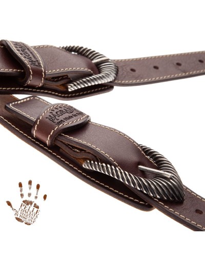 Guitar Strap Dark Brown Certified Vegetable Tanned Leather 7 Cm Groove Twin Buckle TS Core 